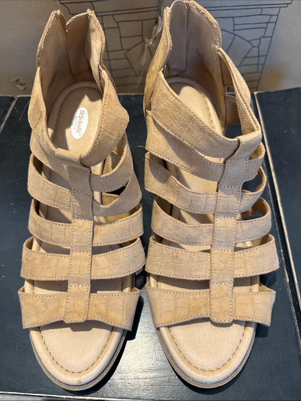 Dr. Scholl's Tan Strappy Suede Wedge Sandals